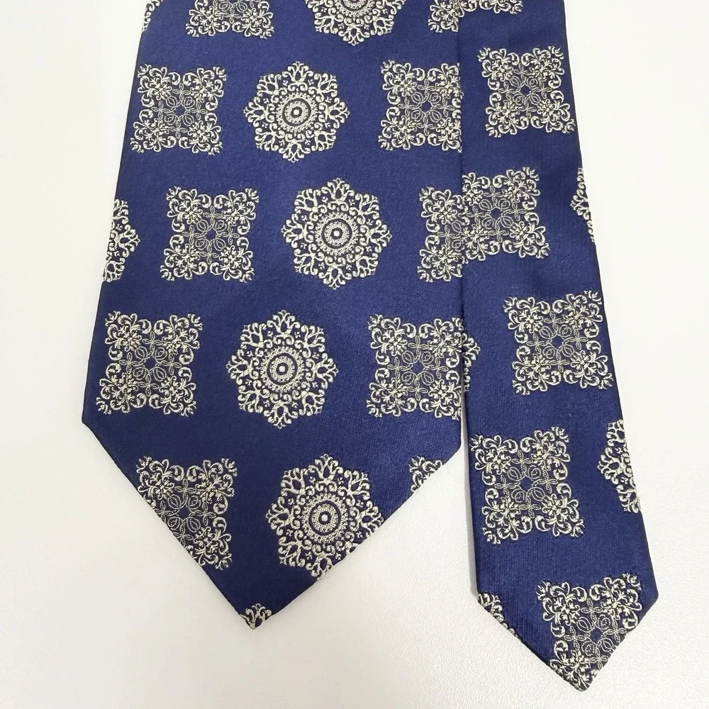 Versace Men's Tie Floral Navy Blue & Silver Silk Japan 3.75